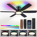 Black 55in RGB Flush Mount Ceiling Fan with Remote & Dimmable Light