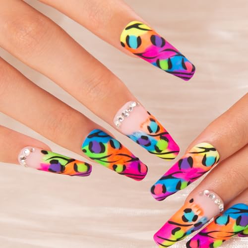 Lovful Press on Nails Illusion - Handmade Full Covered Crystals, Reusable Coffin Shape, Size 1.3 in (L) - Salon Quality
