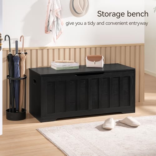 Extra Large Storage Chest with Safety Hinges, Black, 43.3 x 15.7 x 19.1 Inches