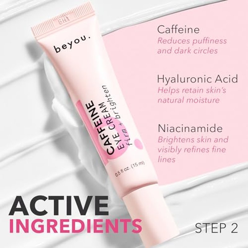 Beyou. All Day Glow Korean Skincare Bundle - K-Beauty Vitamin C Face Cleanser + Caffeine Eye Cream + Skin Booster Hyaluronic Acid Oil-Free Gel Moisturizer - 3-Step Skin Care Holiday Gift Set