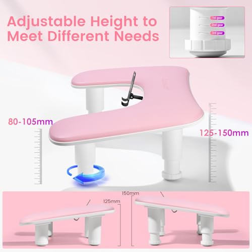 Arm Rest for Nails Tech: 3rd Generation Manicure Nail Arm Rest with Rotating Phone Stand, U-Shaped Height Adjustable Hand Rest Pillow for Acrylic Nails Pink