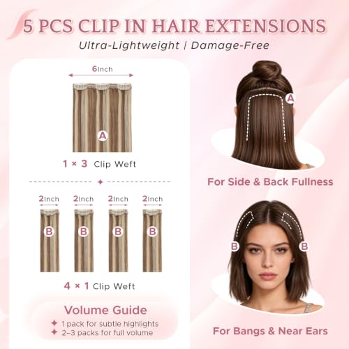 Human Hair Clip-In Extensions 14 Inch #6P613 | Seamless, Reusable & Easy to Style