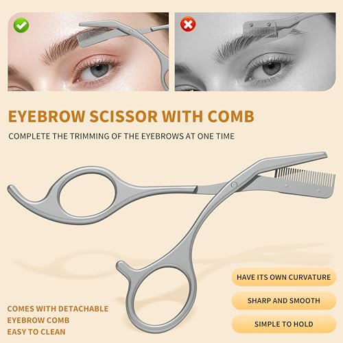 Tweezers for Women Facial Hair, 4 in 1 Eyebrow Kit with Tweezers, Eyebrow Trimmer Scissors, Razor, Style Leather Travel Case, Hair Plucking Daily Beauty Tools
