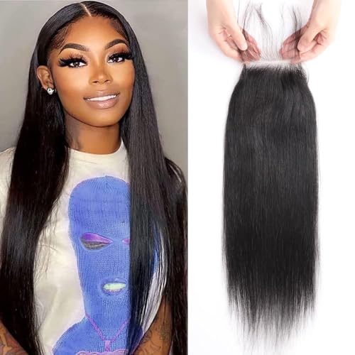 Human Hair Lace Closure 4x4 Transparent Swiss Lace Straight 18 Inch Black - Variation of THIS listing