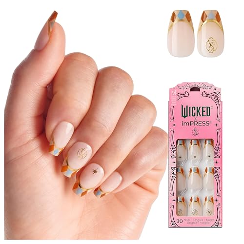 WICKED X imPRESS Press On Nails, ¡®Jolly Old Shiz¡¯, Multicolor, Medium Coffin, New Improved Adhesive, Up To 10 Day Hold, Includes 30 Fake Nails, 1 Prep Pad, 1 Manicure Stick, 1 Mini File