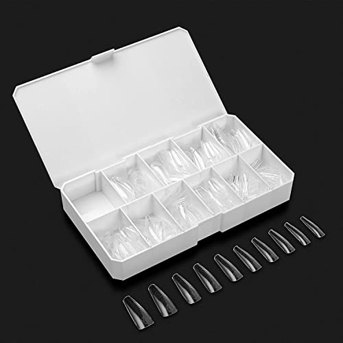 French Gel-X Sculpted Coffin Nail Tips - Clear, 11 Sizes, 30 Pieces
