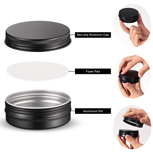 Therwen 96 Pcs Aluminum Tin Jars Containers Metal Leak Proof Cosmetic Tin Jars Containers Round Screw Lids Lip Balm Can Empty Refillable Cosmetic DIY Storage (2oz,Black)