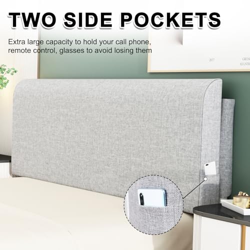 Full Headboard Pillow Cushion Wall Mount No Drill Upholstered Bed Backrest Grey - Full