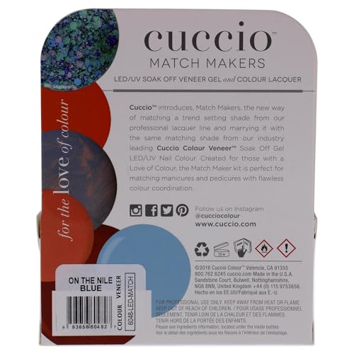 Cuccio Matchmaker - Colour Nail Lacquer & Veneer Gel Polish - On The Nile Blue - For Manicures & Pedicures, Full Coverage - Long Lasting, High Shine - Cruelty, Formaldehyde & Toluene Free - 2 pc (I0098368)