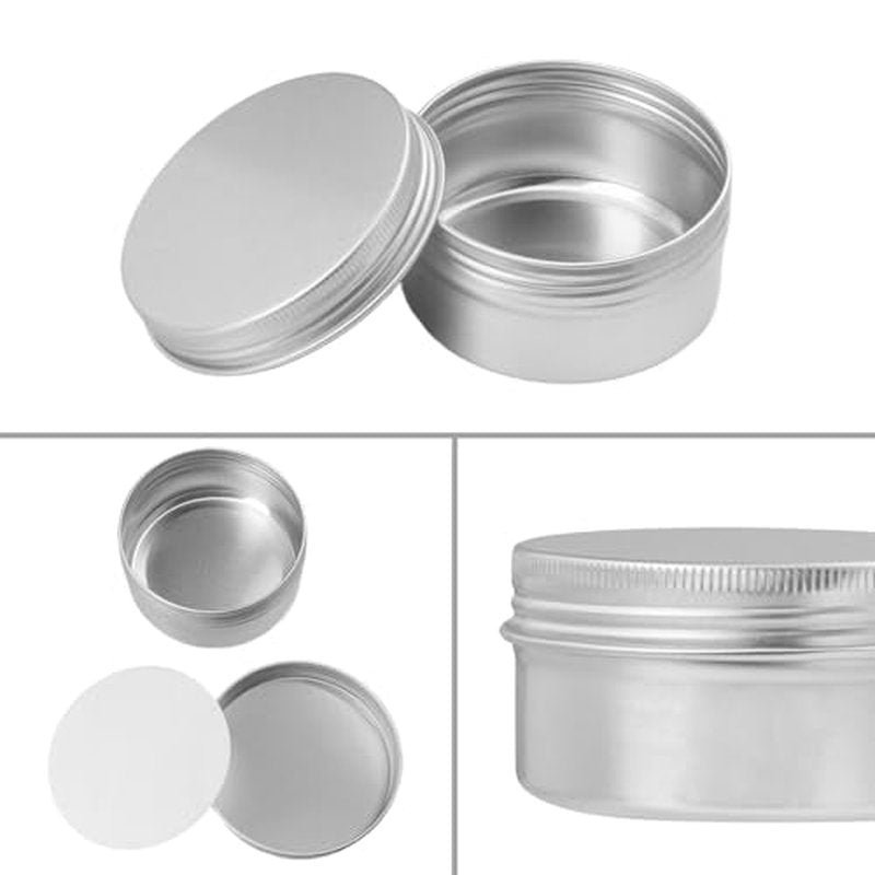 54 Pcs 3 Ounce Aluminum Tins with Screw Tops, Round metal tin with Screw Lids, 3 oz Round Cans with Lid for Cosmetics, Lip Balm, Spices, and More(silvery)