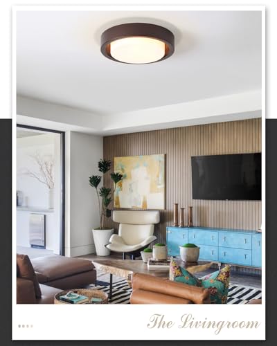 MIAOMEIO 16 Inch Flush Mount Ceiling Light – Oil Rubbed Bronze with Frosted Glass Shade, 3 Lights