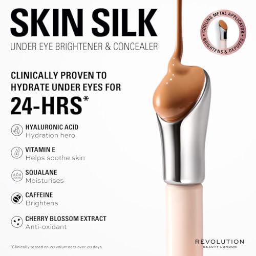 Revolution Beauty London, Skin Silk Radiant Serum Under Eye Brightener, Hydrates & Smooths Under Eye with Hyaluronic Acid & Squalane, Vegan & Cruelty-Free, Fair Cool, 0.13 fl oz