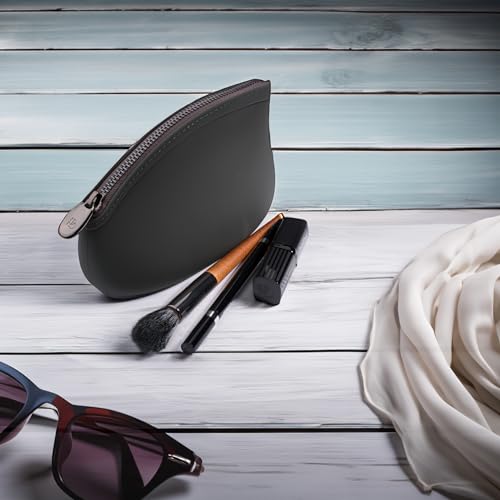 Dark Grey Small Silicone Makeup Bag - Vegan Eco-Friendly Water-Resistant Purse