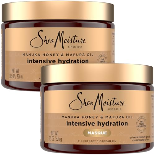 SheaMoisture Hair Mask, Manuka Honey & Mafura Oil Intensive Hydration Masque 2-Pack for Revitalizing Extra Dry, Damaged Hair, Frizz Control, 12 Oz Ea
