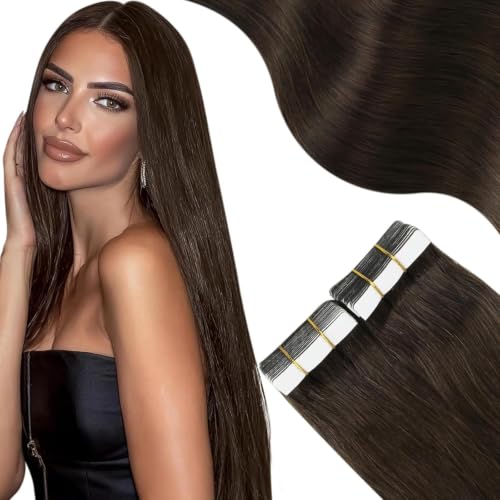 Medium Brown Tape-in Hair Extensions - Real Human Hair 14in 20Pcs 40g - Variation #4