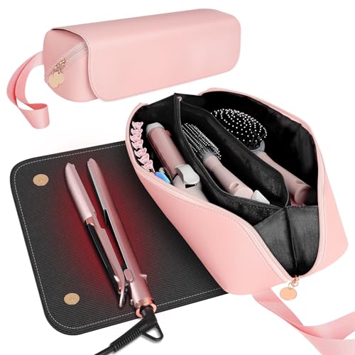SS 2-in-1 Heat-Resistant Travel Hair Tool Case with Pink Variation