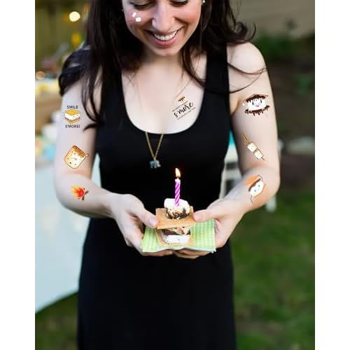 180 Pieces Smores Temporary Tattoos Stickers,16 Sheets Marshmallow Themed Tattoos Stickers Party Decoration Supplies for Adults