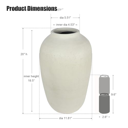 Large 20-Inch Rustic Floor Vase for Pampas Grass and Flowers - Farmhouse Home Decor