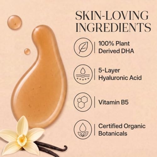 Self Tan Serum for Face - Light to Medium Sunless Tanner with Hyaluronic Acid & Organic Oils, Natural Glow, 2 Fl Oz - Variation of Light Medium Tan