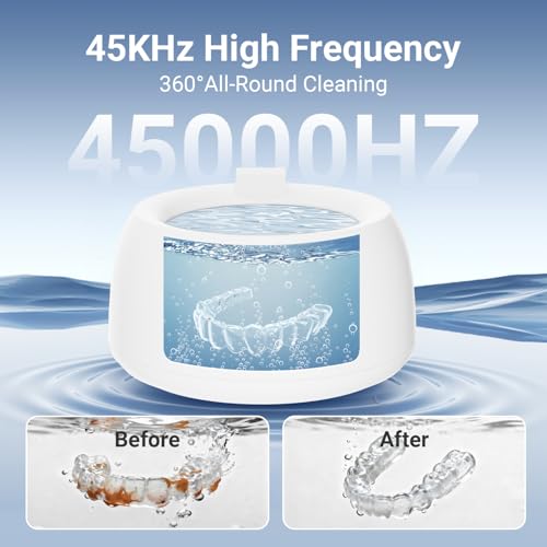 White Ultrasonic Retainer & Denture Cleaner 45kHz Digital Timer 200ML Stainless Steel