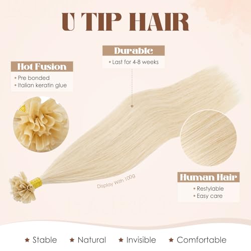 Hair Extensions U Tip Human Hair 20 Inch Platinum Blonde 25 Strands