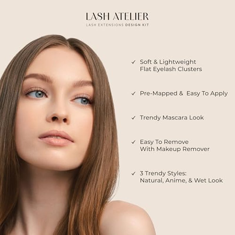 KISS Lash Atelier Professional Lash Extension Kit, ¡®Natural¡¯, Pre-Mapped False Eyelashes, 46 Lash Clusters & 36 Individual Lashes, Last For Up To 7 Days, Glue Ring, Applicator (Pack of 2)