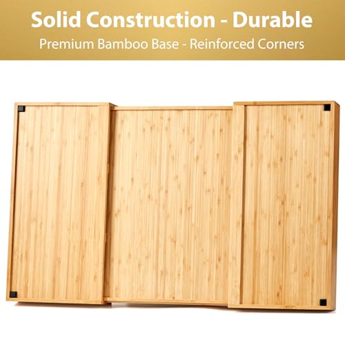 Adjustable Bamboo Kitchen Drawer Organizer for Utensils - For Utensil 19-33 Inches, Extra Large Expandable Cutlery Tray