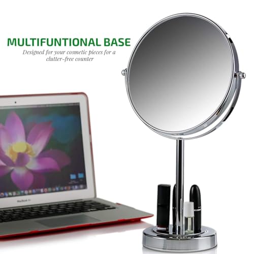 OVENTE 8" Tabletop Makeup Mirror with 1X/7X Magnification, 360¡Æ Swivel Design and Double-Sided Free-Standing Vanity Mirror Perfect for Bathroom, Bedroom, Office & Travel, Polished Chrome MNLMT80CH1X7X