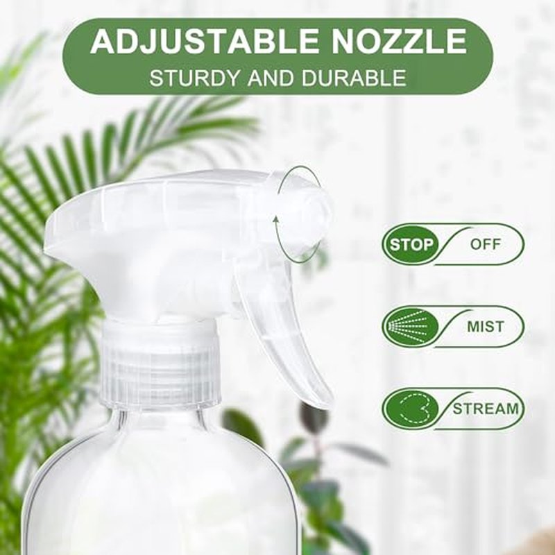 3Pcs empty glass spray bottle with Silicone Sleeve and label, 16 ounce reusable spray bottle, adjustable nozzle,for cleaning solutions, essential oils, hair, pets, plants, etc.