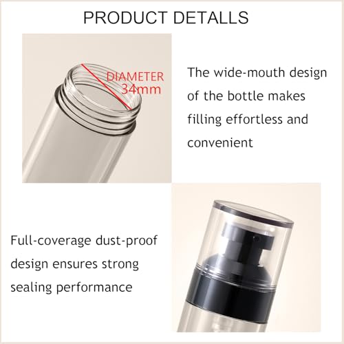 Black 50ml Airless Pump Travel Bottles Set - Refillable Skincare Containers