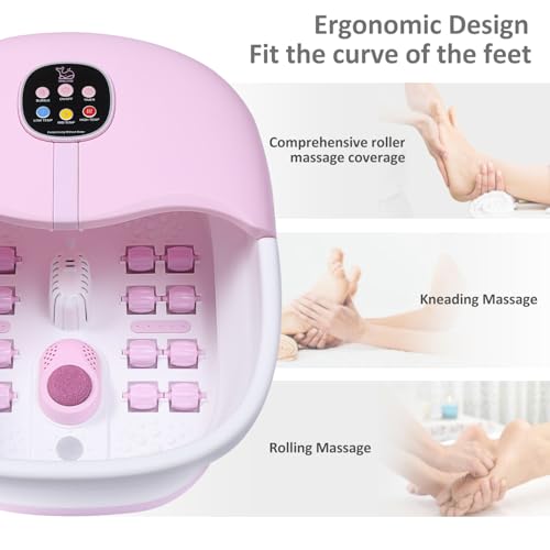 Pink Collapsible Foot Spa Bath Massager with Heat Bubbles & Remote - Tea Tree Oil Soak