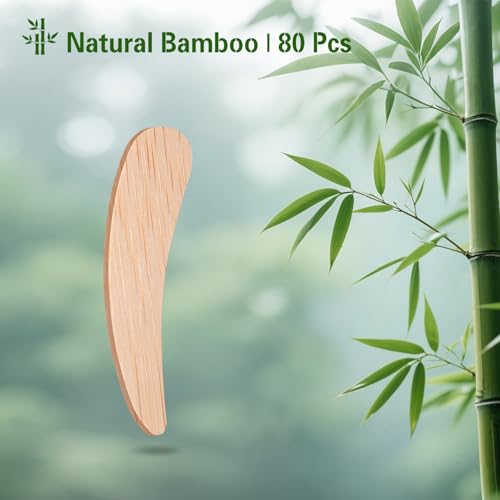 Bamboo Makeup Spatula Set - 80PCS Mini Cosmetic Spatulas Beauty Tools for Creams Mask & Skincare, Facial Massage,Reusable Facial Applicators with Smooth Edges