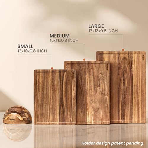 Acacia Cutting Boards Set - 4-Piece Kitchen Chopping Boards with Stand