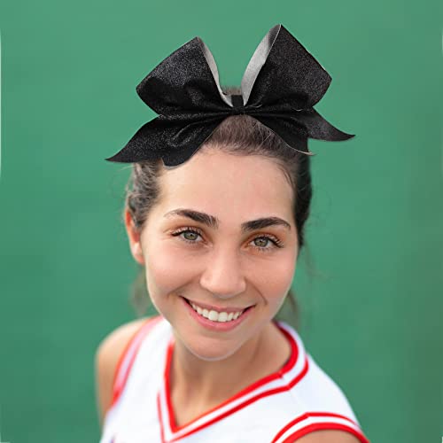 Large Glitter Cheer Bows for Cheerleaders with Elastic Hair Ties - Black