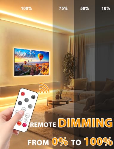 Lamomo 65.6Ft COB LED Strip Lights Warm White Dimmable Waterproof Neon Tape with Remote