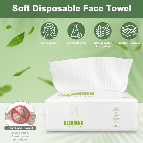 Disposable Face Towels ? 60 Count Biodegradable Facial Cleansing Cloths ? Lint-Free, Unscented, Extra Thick Soft Towelettes for Sensitive Skin & Makeup Removal