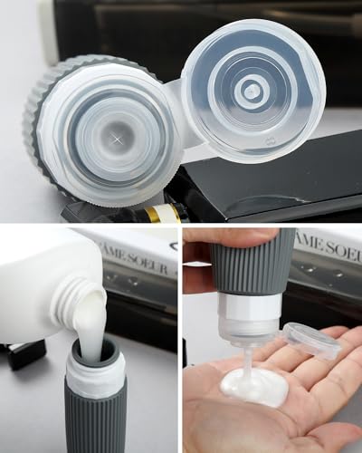 Travel Bottles and Jars Set - 3oz Leak-Proof Silicone Containers with Clear Bag - Black & Gray