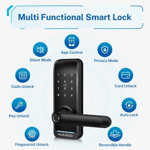 Kucacci Smart Keyless Door Lock with Handle - Black - Fingerprint Keypad App Control