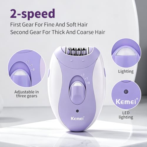 KEMEI KM-6037 4-in-1 Epilator for Face, Legs, Arms (Purple) – Head Replacement, USB Rechargeable
