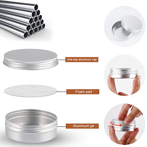 60 Pack Round Cans with Screw Lid 4 Oz Aluminum Metal Tins DIY Food Candle Containers for Lotion Bars, Balms, Salve, Spices, Beard Balm, Crafts with 4 Markers 2 Sheets Label Stickers