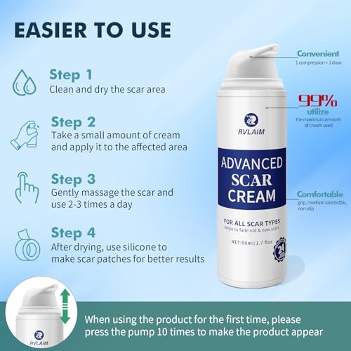 Silicone Scar Cream Scar Gel, Advanced Scar Removal Cream for Surgical Scars, Acne Marks, Stretch Marks, Keloids, C-Section, Burns, Old and New Scars, 1.7 fl oz