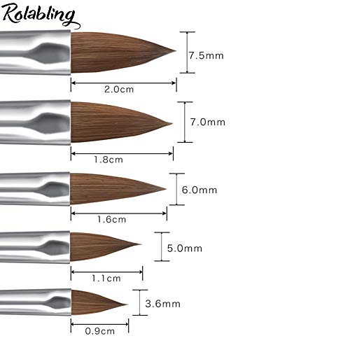 Nail Brush Kolinsky Sable Acrylic Nail Art Brushes UV Gel Nail Painting Pen Brushes Set 5 pcs (1set)