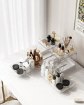 Attelite 2-Pack Rotating Makeup Organizer with 2 Large Drawers - White