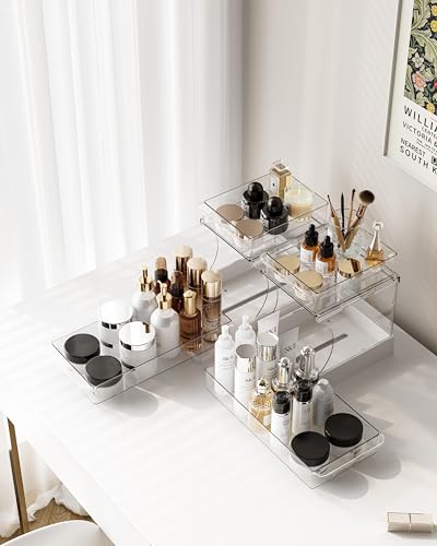 Attelite 2-Pack Rotating Makeup Organizer with 2 Large Drawers - White