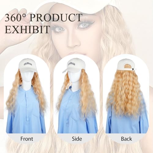 Black Baseball Cap Wig with Long Wavy Synthetic Hair - Brown, Variation of Black Cap, Brown