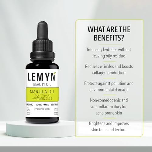Virgin Marula Face Oil | Supercharged with Vitamin C & E | Freshly Made | Intense Hydration & Radiance Boost | Anti-Aging Skin Care and Face Moisturizer | Organic ? Vegan ? Cruelty-Free