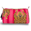 Pink Tiger Block Print Makeup Bag & Toiletry Pouch – Quilted Cotton Travel Organizer for Women
