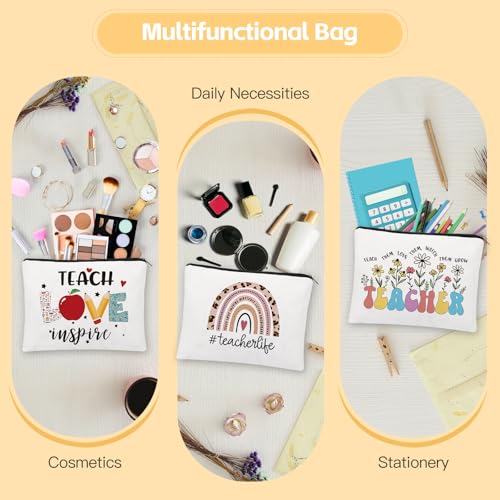Teacher Appreciation Gifts Set - 12 Pieces with Glass Mug, Makeup Bags & Keychains - Thank You Gifts for Teachers