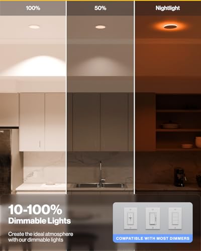 Sunco 6 Inch Canless LED Recessed Light with Night Light - 15W, 5 CCT, Dimmable, Slim Downlight