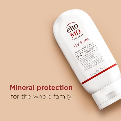 EltaMD UV Pure Face and Body Sunscreen, SPF 47 Mineral Sunscreen for Kids and Adults, Water Resistant Up to 80 Minutes, Oil Free Zinc Oxide Formula
